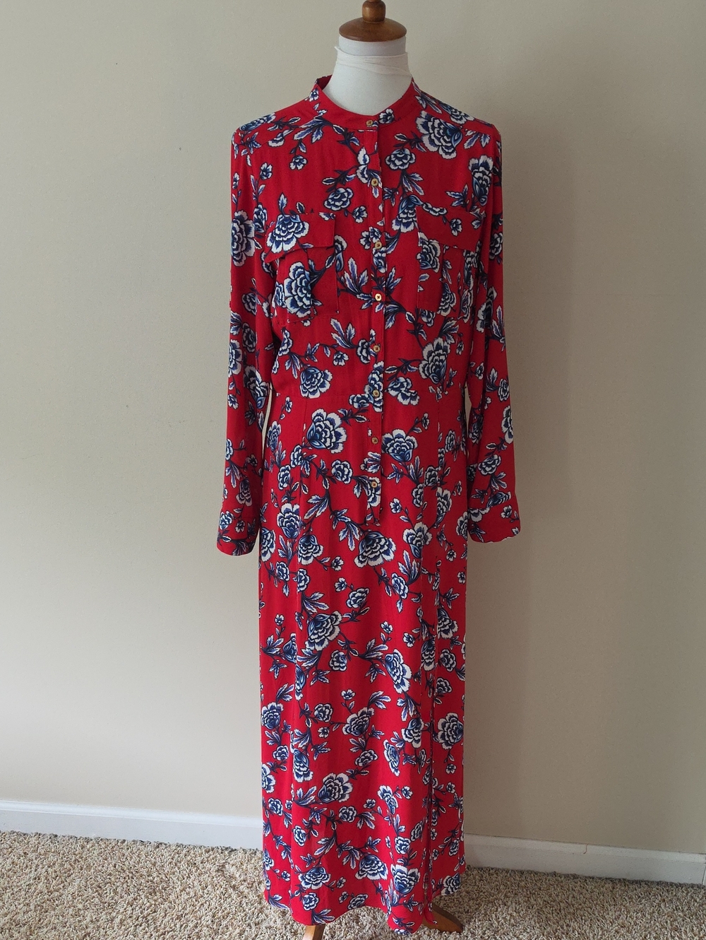 Express Red Floral Long Sleeve Maxi Dress